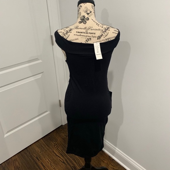 Bebe Off Shoulder Side Lace Dress (Black) (M/L) - Picture 3 of 7